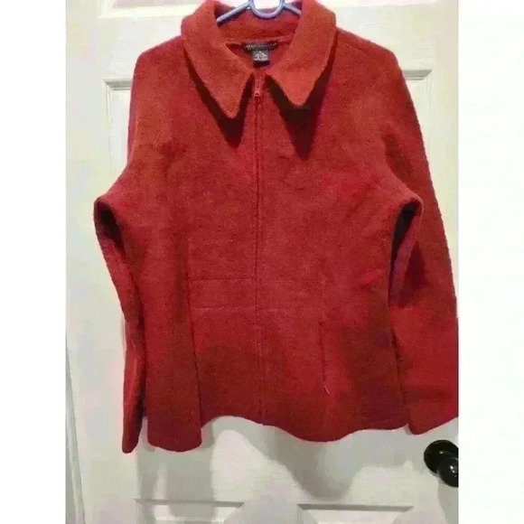Sarah Spencer Burgundy 100% Wool Zip‎ Up Jacket Size Women’s Medium - Picture 9 of 9